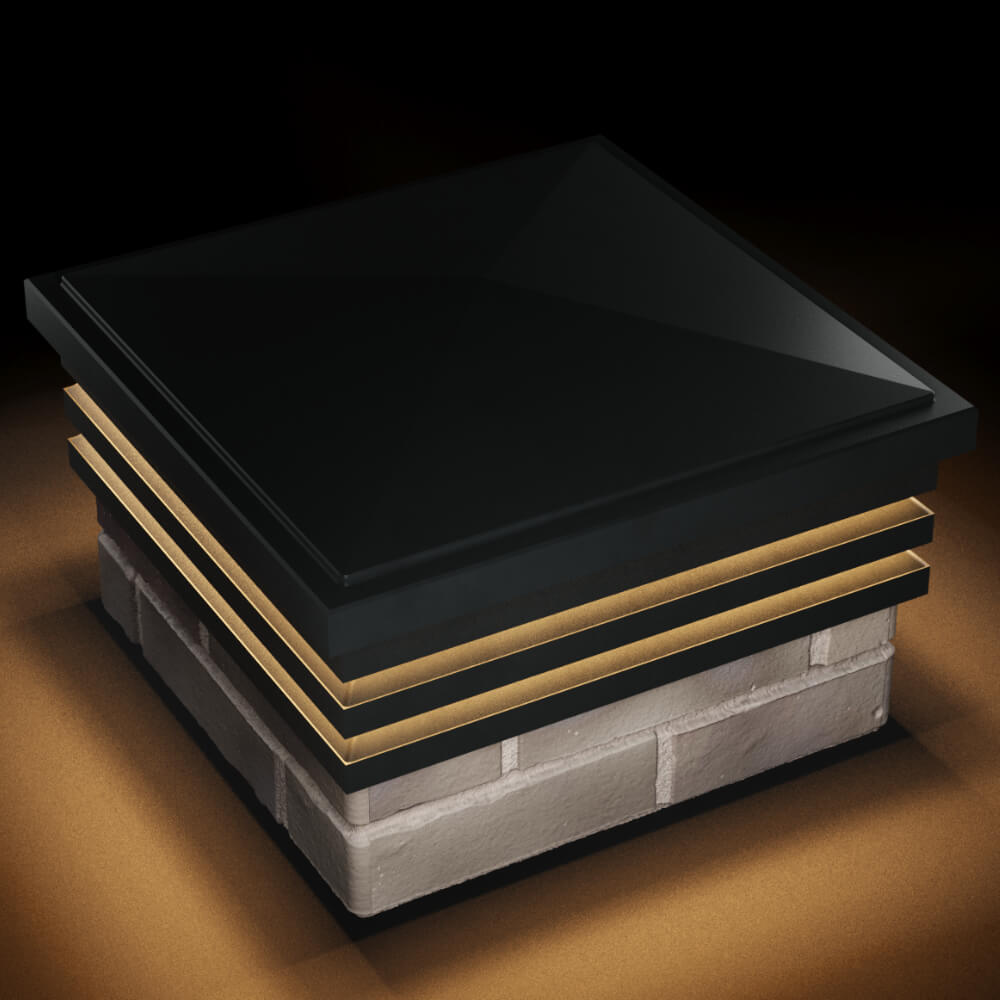 Колпак Zking Бона ХайТек Черный на столб 1.5х1.5 кирпича (385х385мм) с подсветкой в Липецке фото