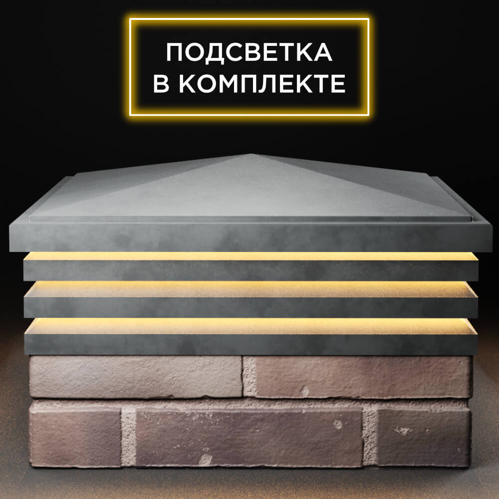 Колпак Zking Бона ХайТек Серый на столб 2х2 кирпича (513х513мм) с подсветкой Липецк фото