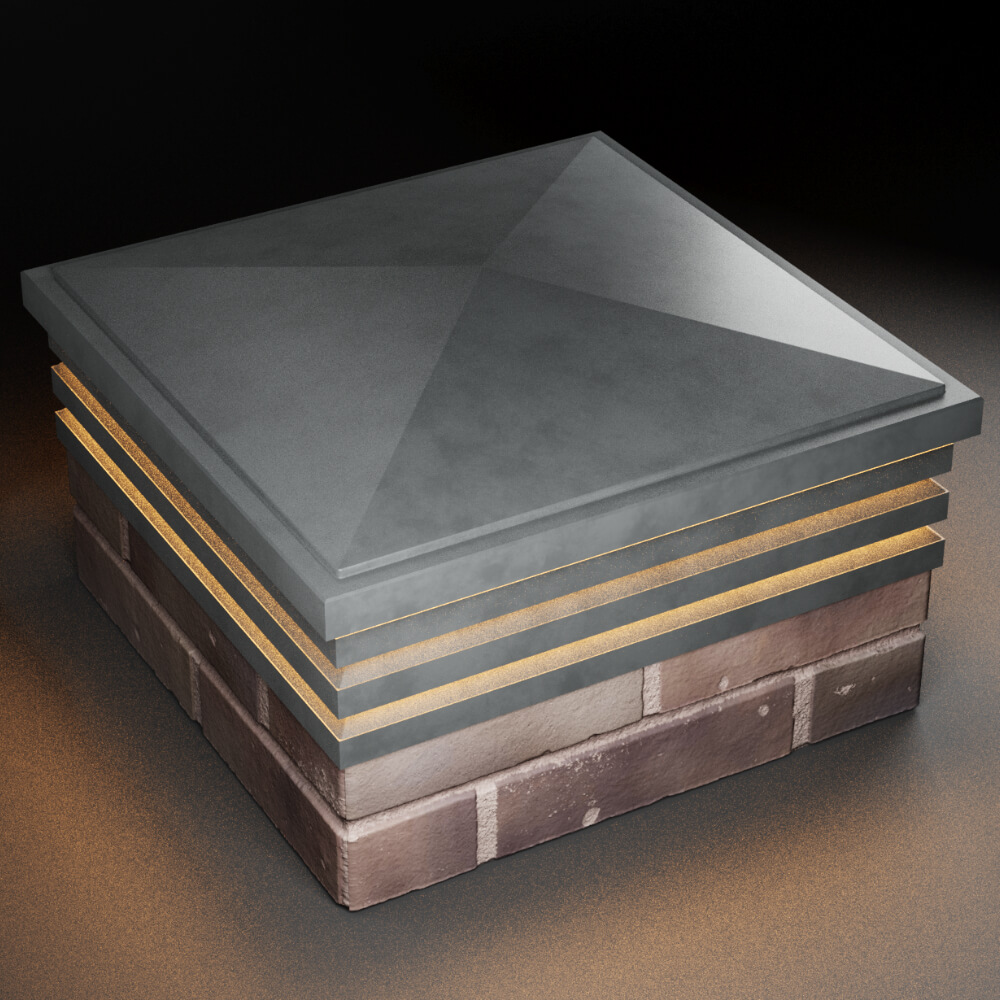 Колпак Zking Бона ХайТек Серый на столб 2х2 кирпича (513х513мм) с подсветкой в Липецке фото