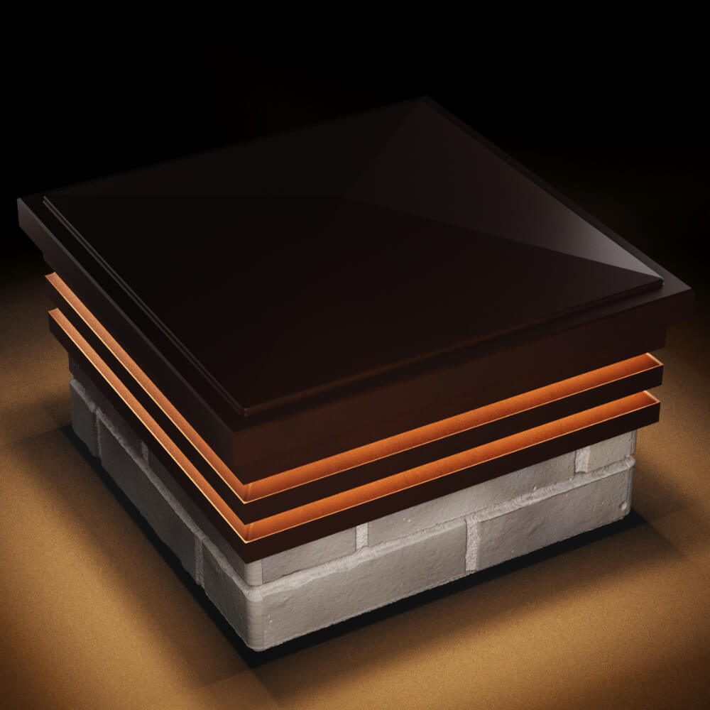 Колпак Zking Бона ХайТек Коричневый на столб 1.5х1.5 кирпича (385х385мм) с подсветкой в Липецке фото